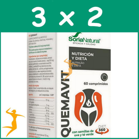 Pack 3x2 QUEMAVIT 60 COMPRIMIDOS SORIA NATURAL