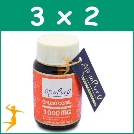 Pack 3x2 CALCIO CORAL 1.000Mg. 60 CÁPSULAS ESTADO PURO