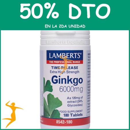 GINKGO BILOBA EXTRA ALTA POTENCIA 6000Mg. 180 TABLETAS LAMBERTS OFERTA 2UD