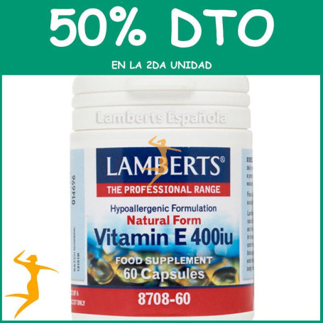 VITAMINA E NATURAL 400UI 60 TABLETAS LAMBERTS OFERTA 2UD