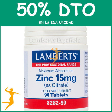 ZINC 15Mg. (COMO CITRATO) 90 TABLETAS LAMBERTS OFERTA 2UD