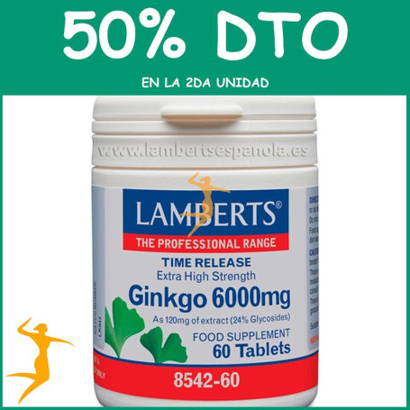 GINKGO BILOBA 6.000Mg. 60 TABLETAS LAMBERTS OFERTA 2UD