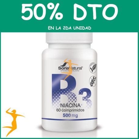 VITAMINA B3 (Niacina) 1000 mgrs. x 60 LIBERACION SOSTENIDA SORIA NATURAL OFERTA 2 UD