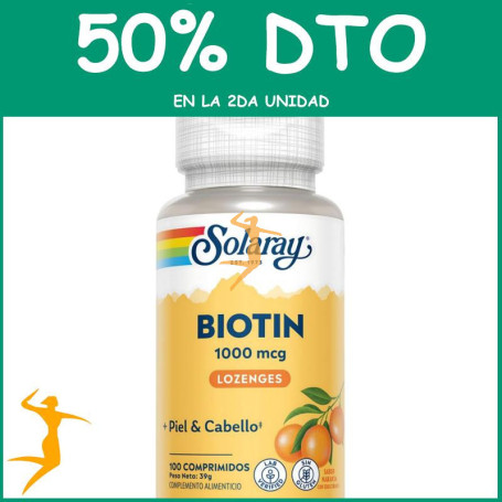 BIOTIN 1000MCG 100 COMPRIMIDOS SABOR NARANJA SOLARAY OFERTA 2 UD