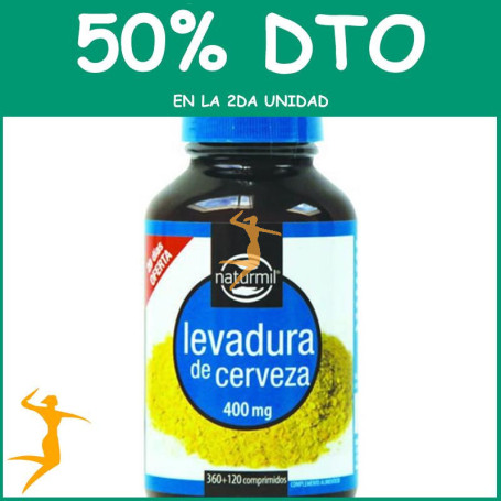 LEVADURA DE CERVEZA 400Mg. 360+120 COMPRIMIDOS NATURMIL OFERTA 2 UD