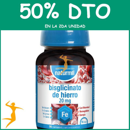 BISGLICINATO DE HIERRO 20MG 90 COMPRIMIDOS NATURMIL OFERTA 2 UD