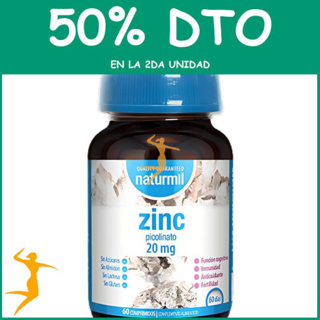 ZINC PICOLINATO 20MG 60 COMPRIMIDOS NATURMIL OFERTA 2 UD