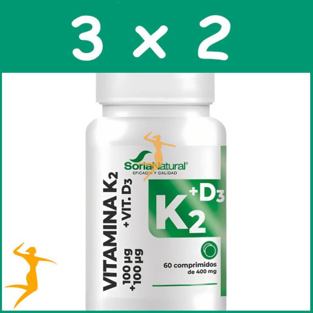 Pack 3x2 VITAMINA D3+K2 LIBERACIÓN SOSTENIDA 60 COMPRIMIDOS SORIA NATURAL