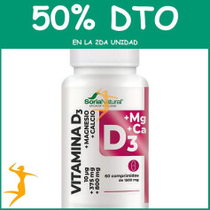 VITAMINA D3+MG LIBERACIÓN SOSTENIDA 60 COMPRIMIDOS SORIA NATURAL OFERTA 2 UD