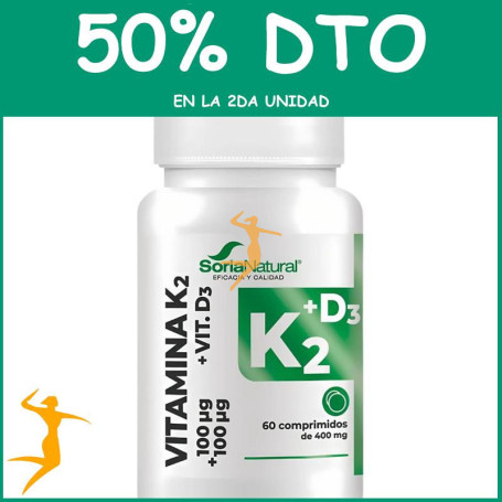 VITAMINA D3+K2 LIBERACIÓN SOSTENIDA 60 COMPRIMIDOS SORIA NATURAL OFERTA 2 UD