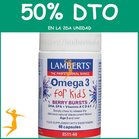 OMEGA 3 PARA NIÑOS CON DHA 100MG/EPA 14MG 60 CÁPSULAS LAMBERTS OFERTA 2UD